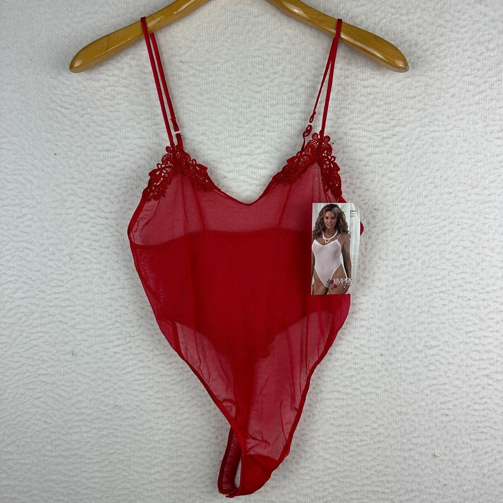 Vtg Thong Bodysuit Sheer Sexy Boudoir Red Bridal Small Risqué Stripper